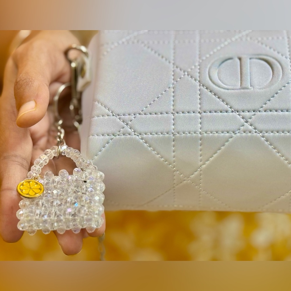 Original Dior Trousseau pouch  with Silver chain and beautiful white stone charm - Picture 12 of 16